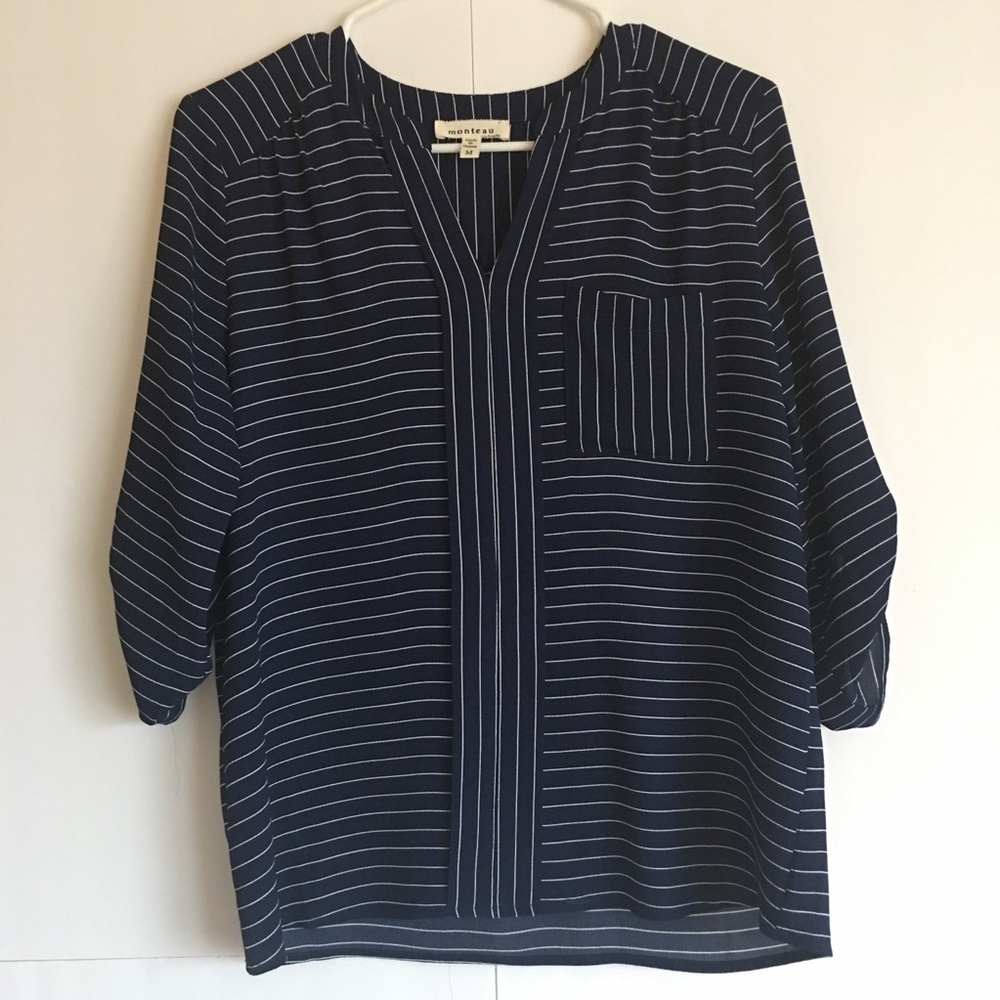 Monteau Striped Popover 3/4 Sleeve Size M